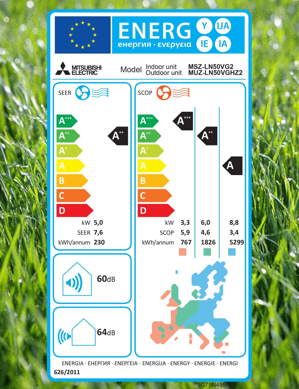 Aer conditionat Mitsubishi Electric MSZ-LN50VG2R + MUZ-LN50VGHZ2 18000 BTU, Inverter, A+++/A++, conexiune Wi-Fi