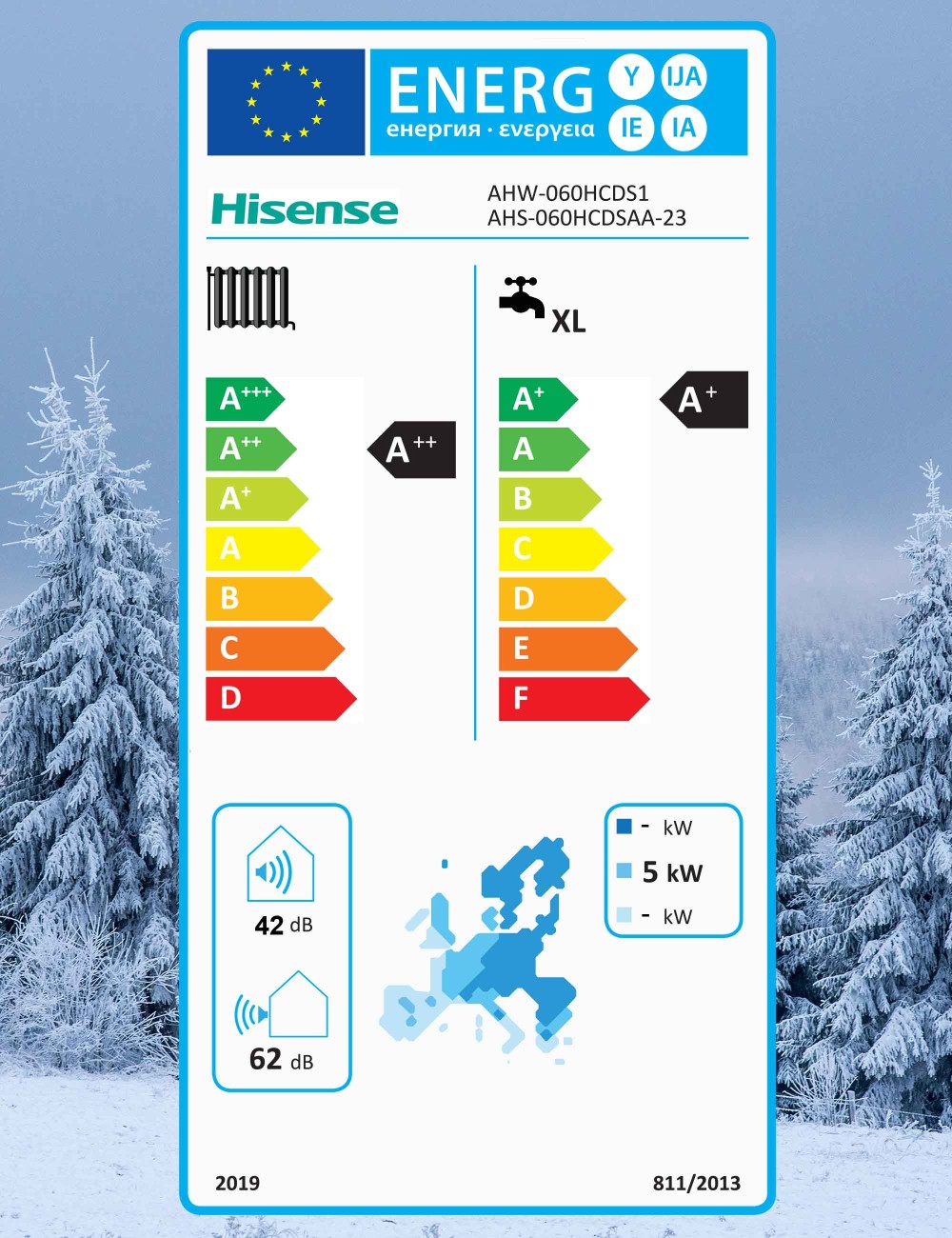 Pompa de caldura split Hisense AHS-060HCDSAA-23 + AHW-060HCDS1, Inverter, Clasa A+++, R32