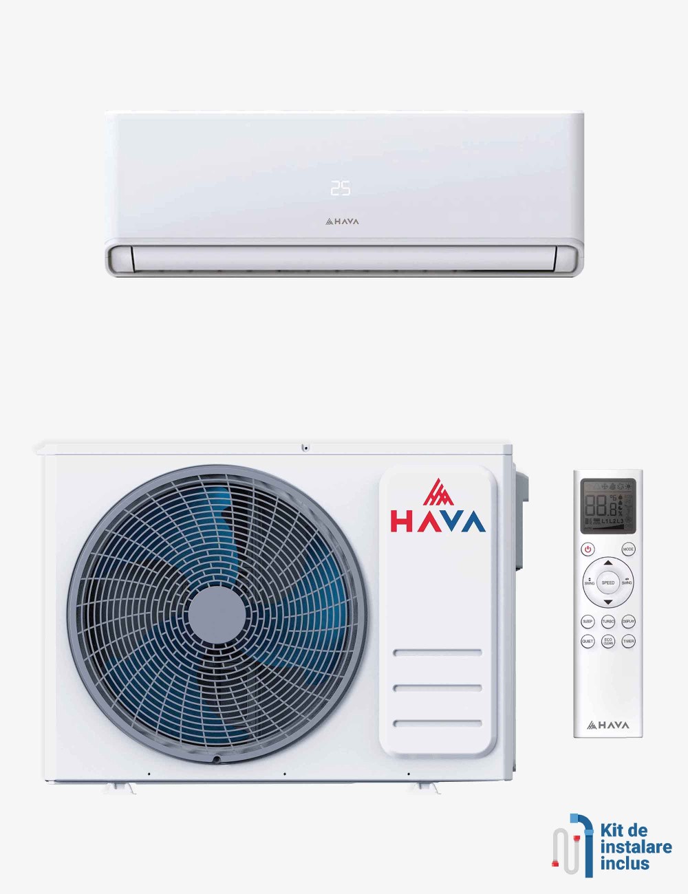 Aer conditionat HAVA HMI-09SPK1 + HME-09SPK1 9000 BTU, kit instalare, Wi-Fi, A++ racire, A+/A++ incalzire